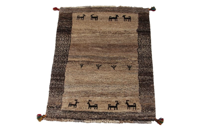 Håndknyttet Gabbeh Shiraz Uld Grå/ Creme 81x115cm - Håndvævede tæpper - Orientalske tæpper - Persisk tæppe