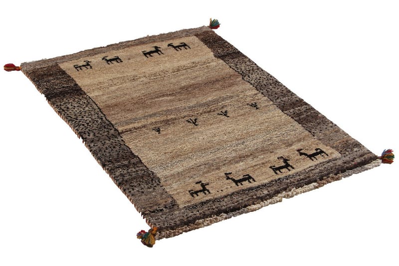 Håndknyttet Gabbeh Shiraz Uld Grå/ Creme 81x115cm - Håndvævede tæpper - Orientalske tæpper - Persisk tæppe