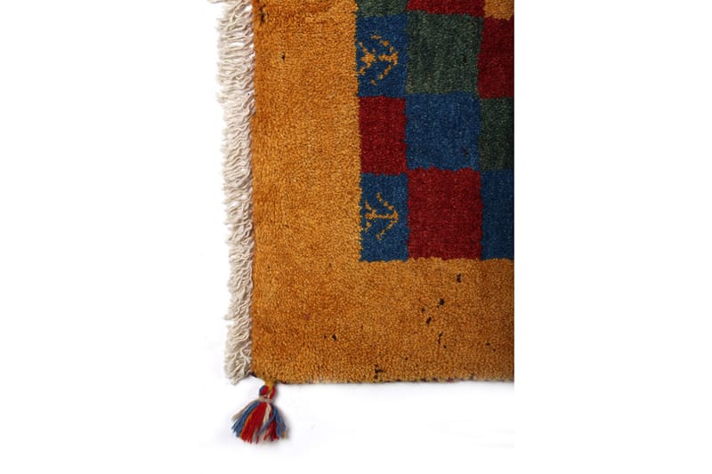 Håndknyttet Gabbeh Shiraz Uld Guld / Blå 131x175cm - Håndvævede tæpper - Orientalske tæpper - Persisk tæppe