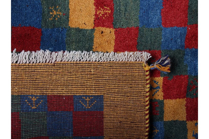 Håndknyttet Gabbeh Shiraz Uld Guld / Blå 131x175cm - Håndvævede tæpper - Orientalske tæpper - Persisk tæppe