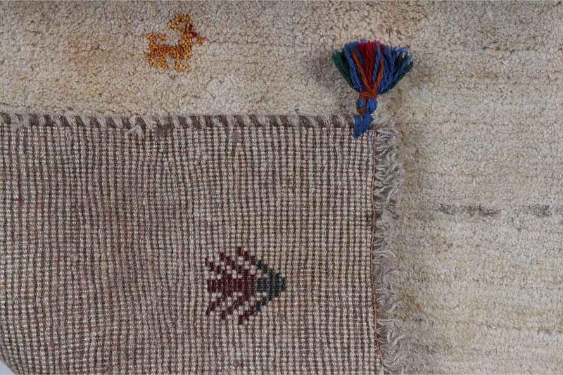 Håndknyttet Gabbeh Shiraz uldcreme / Grå 66x122cm - Håndvævede tæpper - Orientalske tæpper - Persisk tæppe