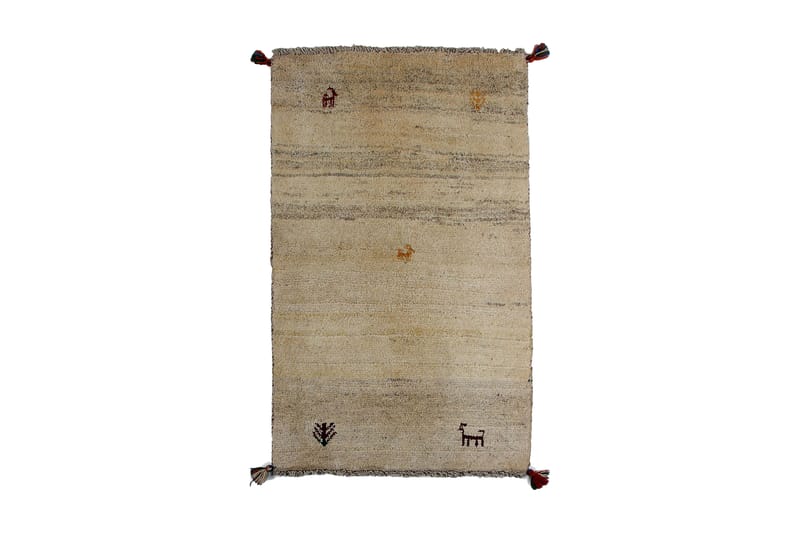 Håndknyttet Gabbeh Shiraz uldcreme / Grå 66x122cm - Håndvævede tæpper - Orientalske tæpper - Persisk tæppe