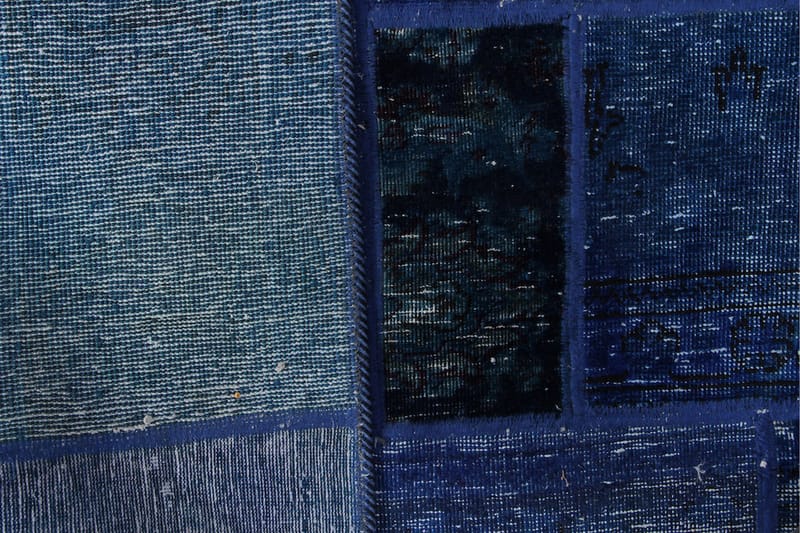 Håndknyttet patchwork tæppe uld/garn mørkeblå/blå 138x214cm - Patchwork tæppe - Håndvævede tæpper