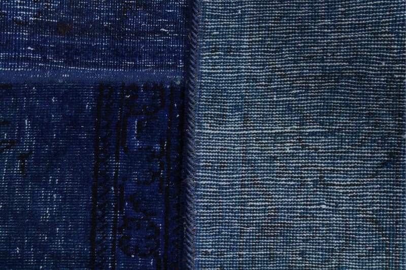 Håndknyttet patchwork tæppe uld/garn mørkeblå/blå 138x214cm - Patchwork tæppe - Håndvævede tæpper