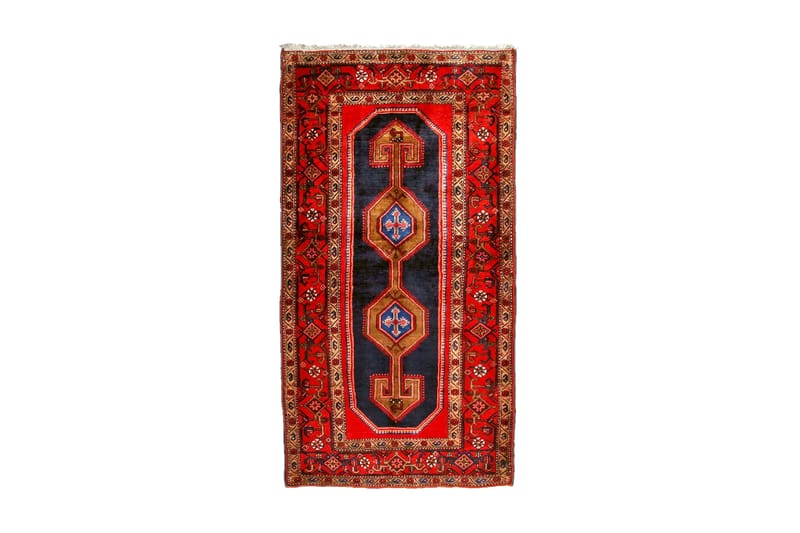 Håndknyttet persisk Qoltoq tæppe 130x255 cm - Mørkeblå / rød - Orientalske tæpper - Persisk tæppe