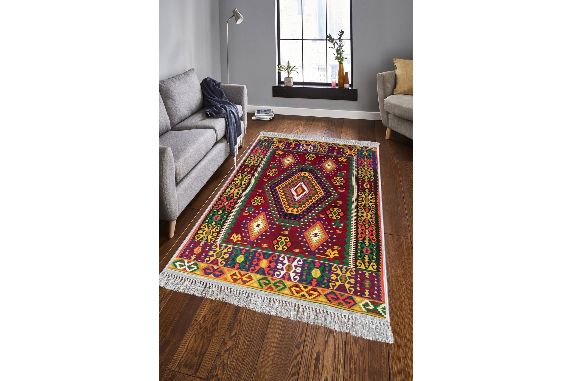 Homefesto Tæppe 100x300 cm - Multifarvet/Fløjl - Tekstiler - Tæpper - Orientalske tæpper