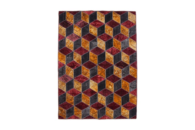 Håndknyttet patchwork tæppe uld / garn flerfarvet 177x244cm - Patchwork tæppe - Håndvævede tæpper