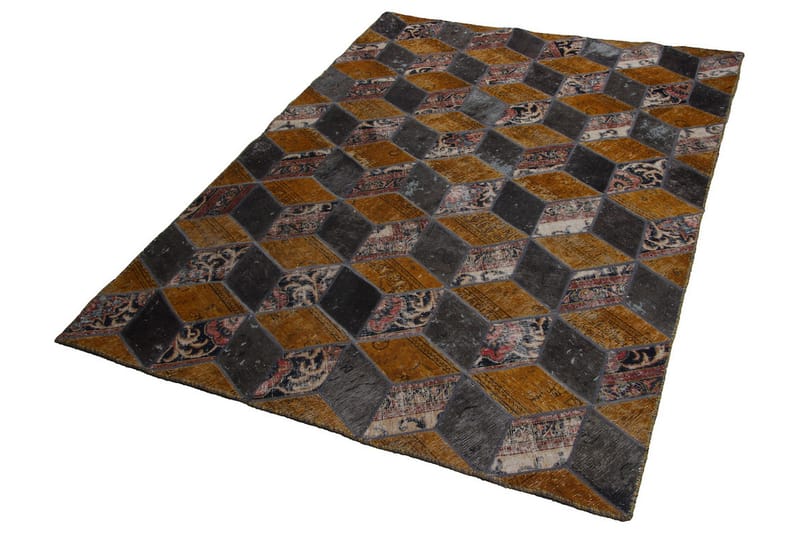Håndknyttet patchwork tæppe uld / garn flerfarvet 177x245cm - Patchwork tæppe - Håndvævede tæpper
