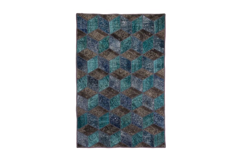 Håndknyttet patchwork tæppe uld / garn flerfarvet 142x216cm - Patchwork tæppe - Håndvævede tæpper
