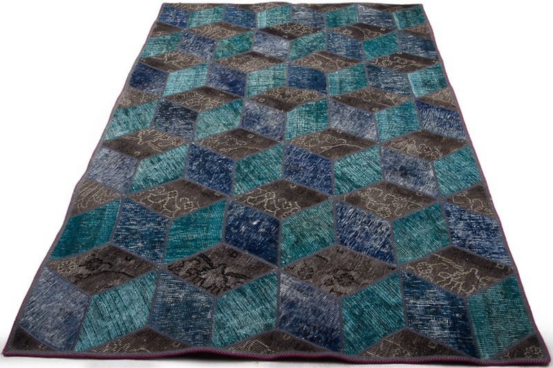 Håndknyttet patchwork tæppe uld / garn flerfarvet 142x216cm - Patchwork tæppe - Håndvævede tæpper