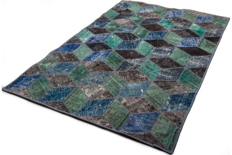 Håndknyttet patchwork tæppe uld / garn flerfarvet 143x217cm - Patchwork tæppe - Håndvævede tæpper
