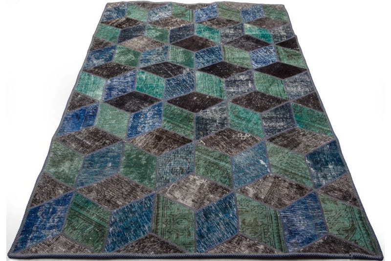 Håndknyttet patchwork tæppe uld / garn flerfarvet 143x217cm - Patchwork tæppe - Håndvævede tæpper