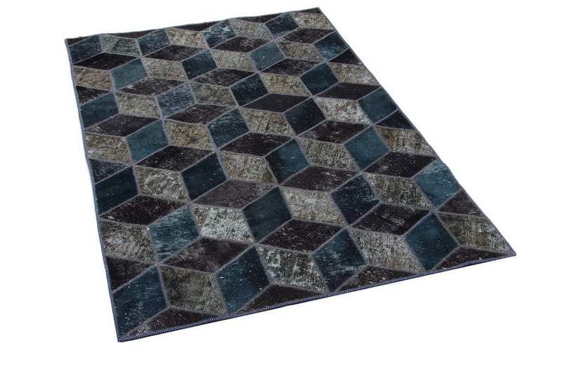 Håndknyttet patchwork tæppe uld / garn flerfarvet 143x214cm - Patchwork tæppe - Håndvævede tæpper