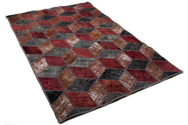 Håndknyttet patchwork tæppe uld / garn flerfarvet 142x217cm - Patchwork tæppe - Håndvævede tæpper