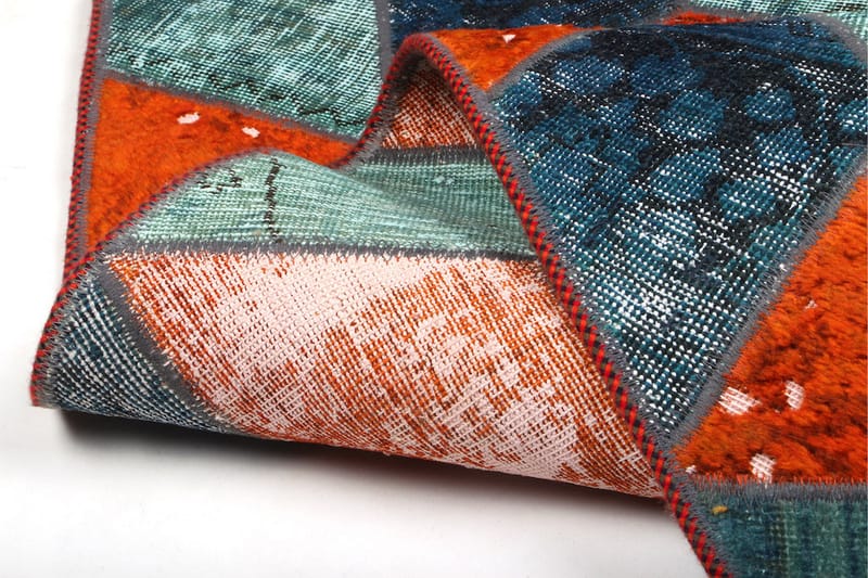 Håndknyttet patchwork tæppe uld / garn flerfarvet 105x152cm - Patchwork tæppe - Håndvævede tæpper