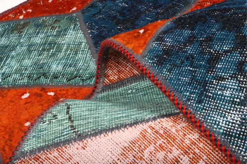 Håndknyttet patchwork tæppe uld / garn flerfarvet 105x152cm - Patchwork tæppe - Håndvævede tæpper