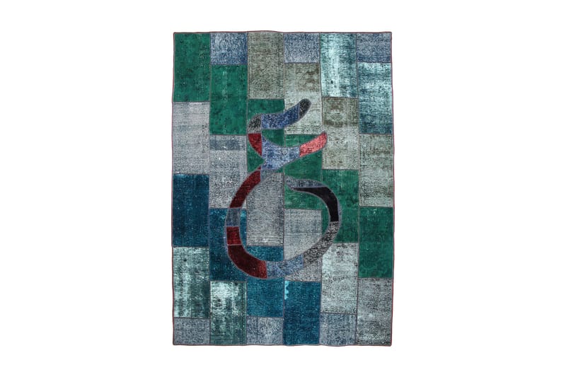 Håndknyttet patchwork tæppe uld / garn flerfarvet 182x267cm - Patchwork tæppe - Håndvævede tæpper