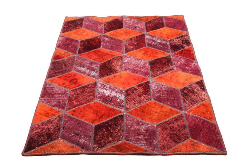 Håndknyttet patchwork tæppe uld / garn flerfarvet 106x153cm - Patchwork tæppe - Håndvævede tæpper