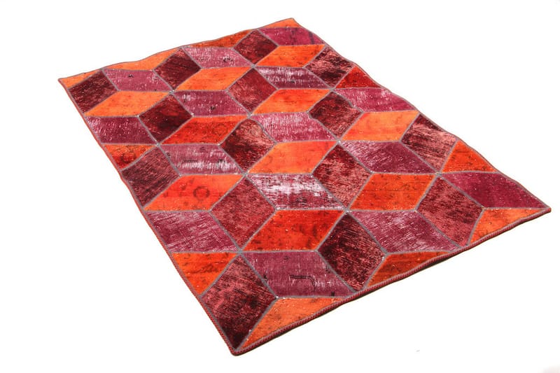 Håndknyttet patchwork tæppe uld / garn flerfarvet 106x153cm - Patchwork tæppe - Håndvævede tæpper