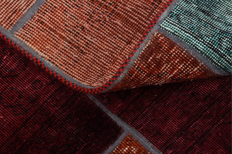 Håndknyttet patchwork tæppe uld / garn flerfarvet 182x241cm - Patchwork tæppe - Håndvævede tæpper