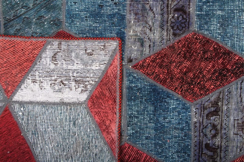 Håndknyttet patchwork tæppe uld / garn flerfarvet 107x152cm - Patchwork tæppe - Håndvævede tæpper