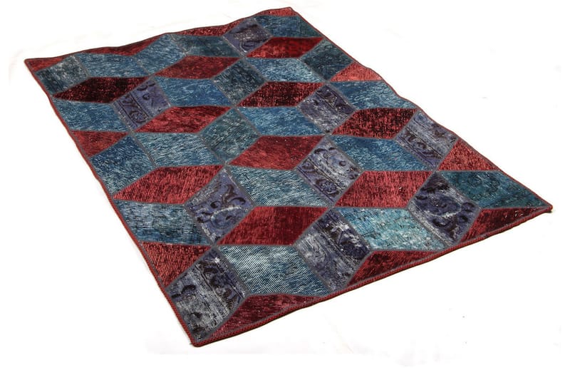 Håndknyttet patchwork tæppe uld / garn flerfarvet 107x152cm - Patchwork tæppe - Håndvævede tæpper