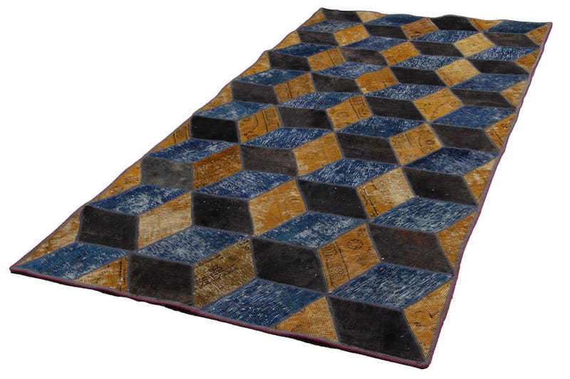 Håndknyttet patchwork tæppe uld / garn flerfarvet 124x248cm - Patchwork tæppe - Håndvævede tæpper