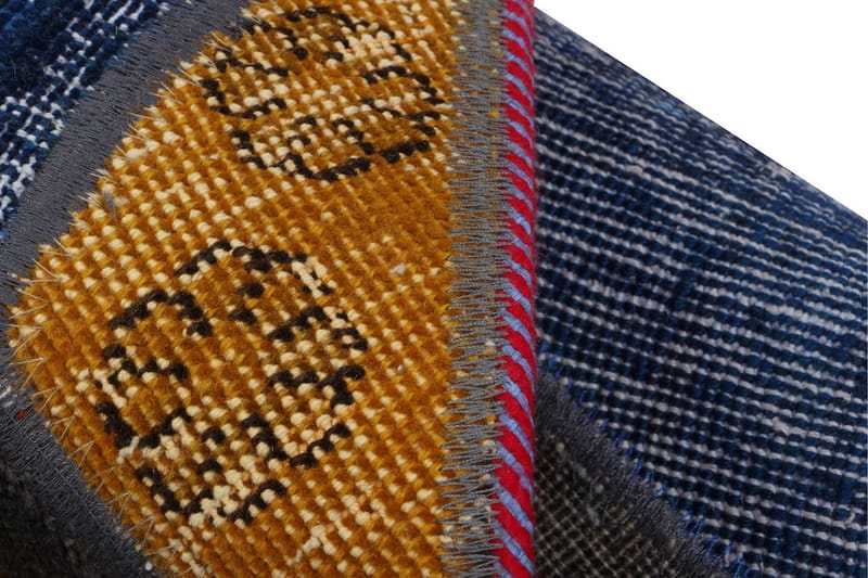 Håndknyttet patchwork tæppe uld / garn flerfarvet 124x248cm - Patchwork tæppe - Håndvævede tæpper