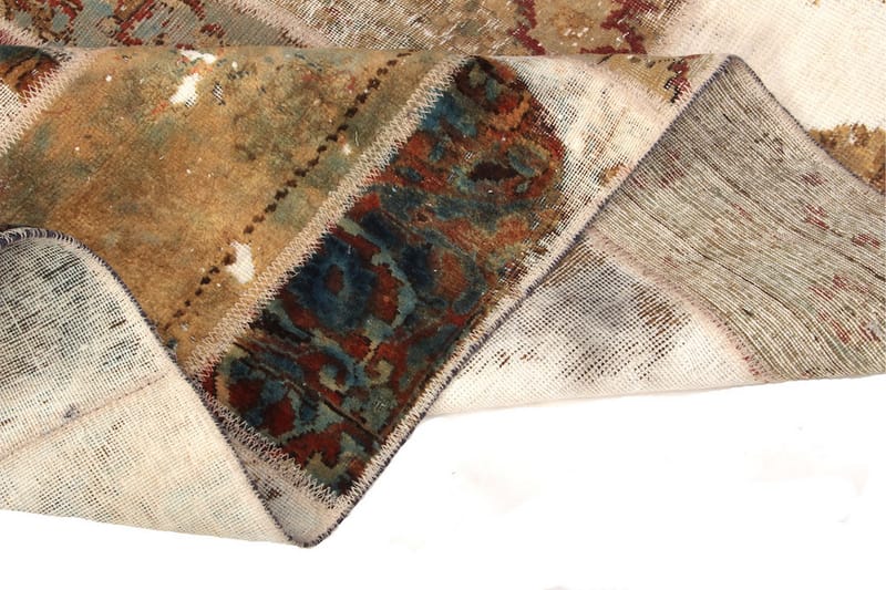 Håndknyttet patchwork tæppe uld / garn flerfarvet 168x228cm - Patchwork tæppe - Håndvævede tæpper