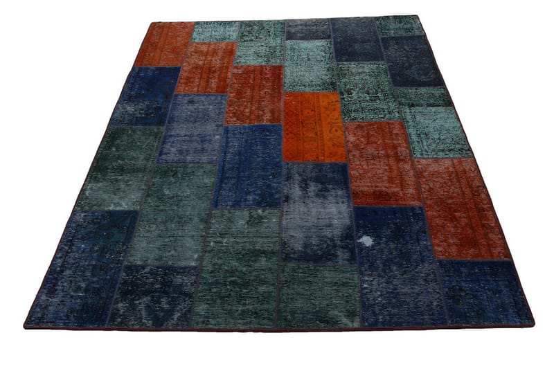 Håndknyttet patchwork tæppe uld / garn flerfarvet 181x241cm - Patchwork tæppe - H�åndvævede tæpper