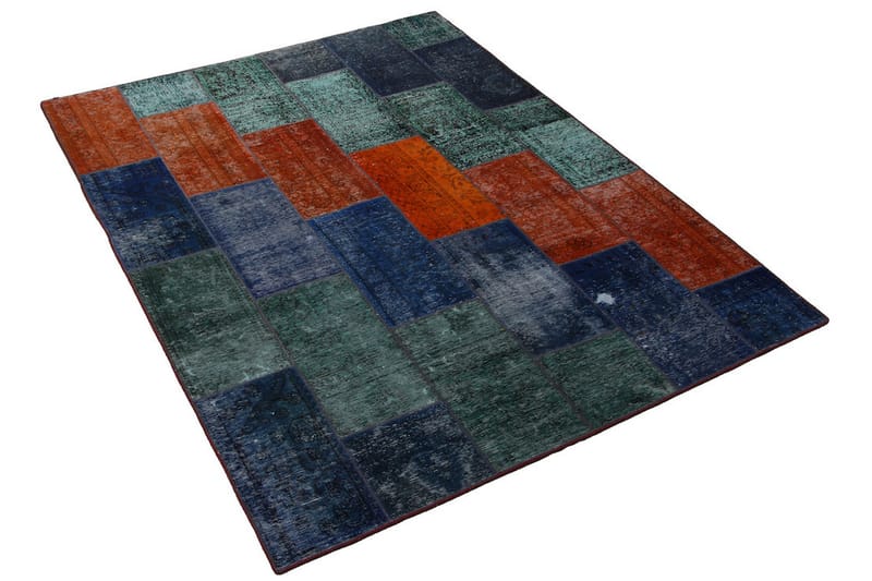 Håndknyttet patchwork tæppe uld / garn flerfarvet 181x241cm - Patchwork tæppe - Håndvævede tæpper