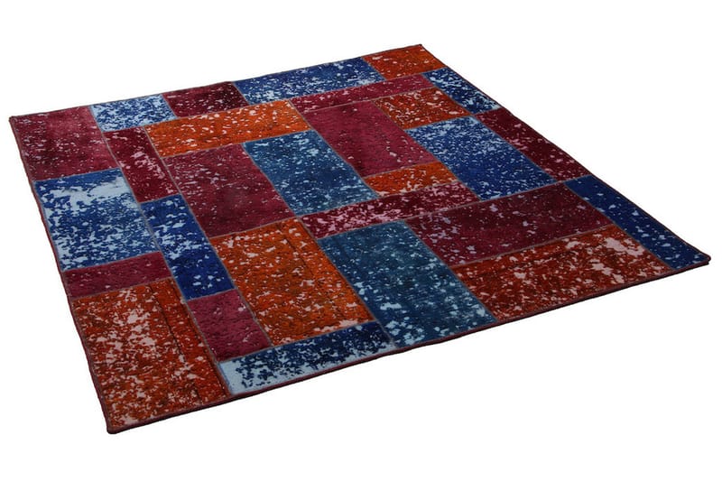 Håndknyttet patchwork tæppe uld / garn flerfarvet 180x193cm - Patchwork tæppe - Håndv�ævede tæpper