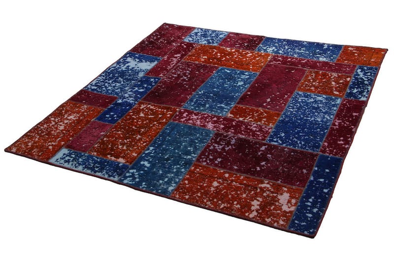Håndknyttet patchwork tæppe uld / garn flerfarvet 180x193cm - Patchwork tæppe - Håndvævede tæpper