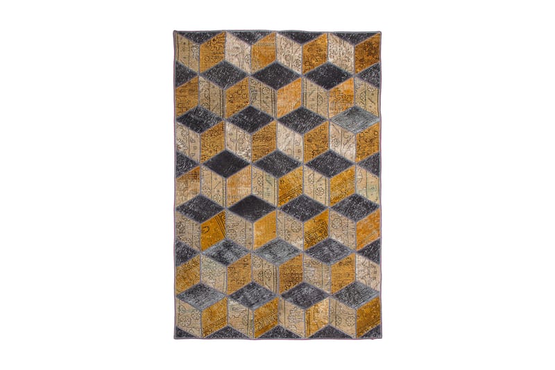 Håndknyttet patchwork tæppe uld / garn flerfarvet 143x216cm - Patchwork tæppe - Håndvævede tæpper