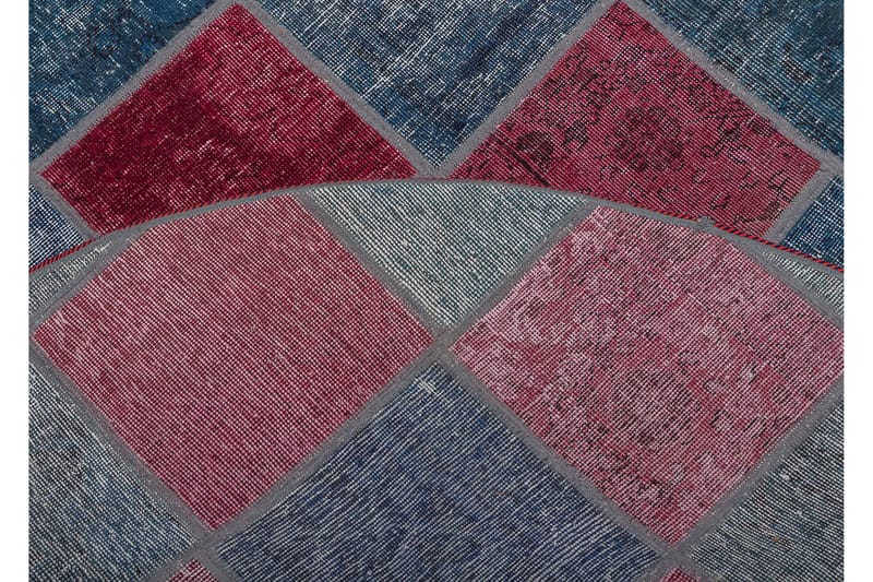 Håndknyttet patchwork tæppe uld / garn rød / blå 165x165cm - Patchwork tæppe - Håndvævede tæpper