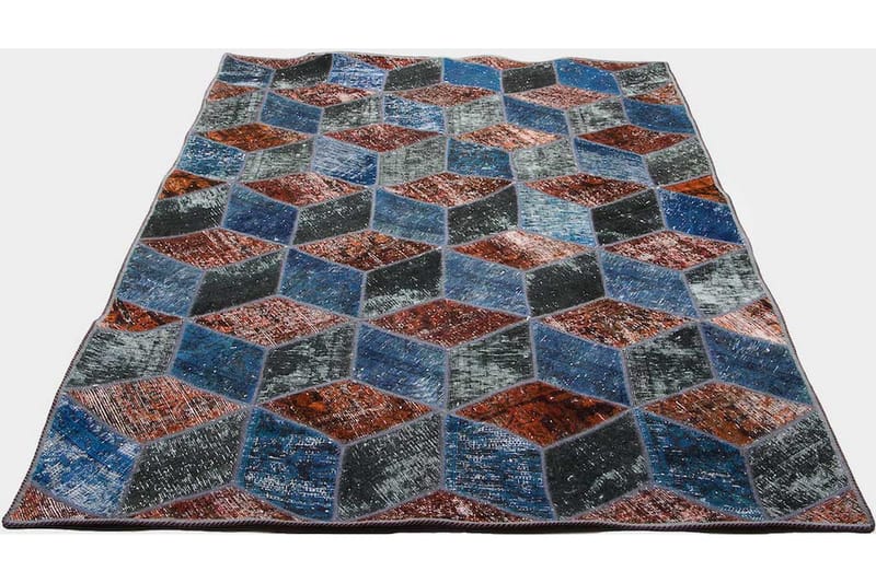 Håndknyttet patchwork tæppe uld / garn flerfarvet 141x215cm - Patchwork tæppe - Håndvævede tæpper