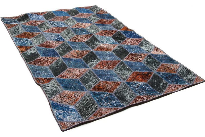 Håndknyttet patchwork tæppe uld / garn flerfarvet 141x215cm - Patchwork tæppe - Håndvævede tæpper