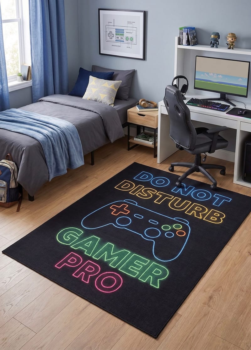 Maskinvævet tæppe KM Home Play Gamer 120x160 Sort - sort - Tekstiler - Tæpper - Specialmåtte - Gamingmåtte