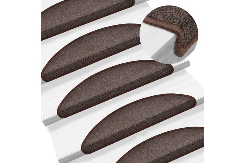 15 stk. trappemåtter 56 x 17 x 3 cm kaffefarvet - Brun - Tekstiler - Tæpper - Specialmåtte - Trappetrins tæpper