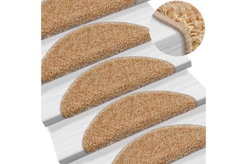 15 stk. trappemåtter 65 x 25 cm cremefarvet - Creme - Tekstiler - Tæpper - Specialmåtte - Trappetrins tæpper