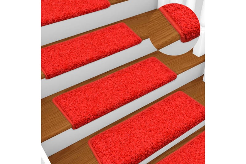 15 stk. trappemåtter 65x25 cm rød - Rød - Trappetrins tæpper