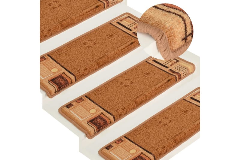 15 stk. trappemåtter 65x25 cm selvklæbende beige - Beige - Tekstiler - Tæpper - Specialmåtte - Trappetrins tæpper