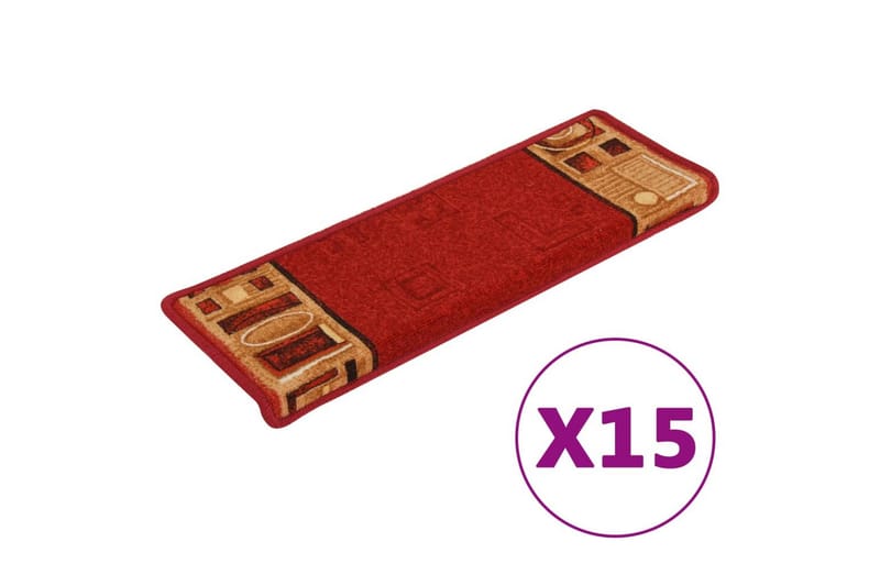 15 stk. trappemåtter 65x25 cm selvklæbende rød - Rød - Tekstiler - Tæpper - Specialmåtte - Trappetrins tæpper