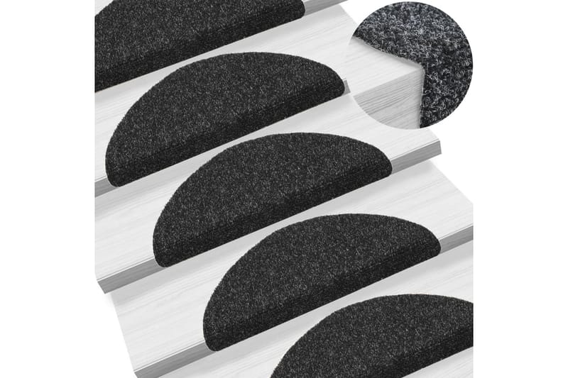 selvklæbende trappemåtter 10 stk. 54x16x4 cm tuftet sort - Sort - Trappetrins tæpper