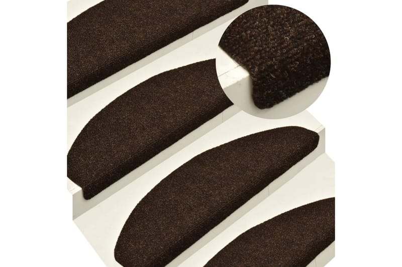 selvklæbende trappemåtter 10 stk. 56x17x3 cm tuftet brun - Brun - Trappetrins tæpper