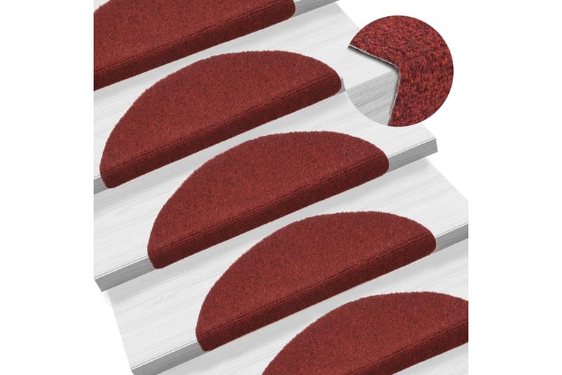 selvklæbende trappemåtter 10 stk. 56x17x3 cm tuftet rød - Rød - Trappetrins tæpper