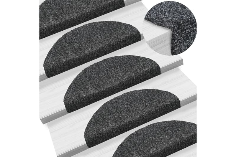 selvklæbende trappemåtter 10 stk. 65x21x4 cm tuftet mørkegrå - Grå - Trappetrins tæpper