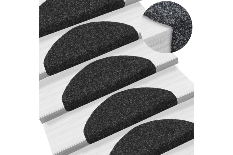 selvklæbende trappemåtter 10 stk. 65x21x4 cm tuftet sort - Sort - Trappetrins tæpper