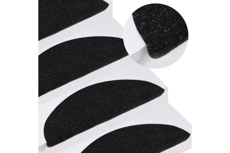selvklæbende trappemåtter 15 stk. 56x20 cm sort - Sort - Trappetrins tæpper