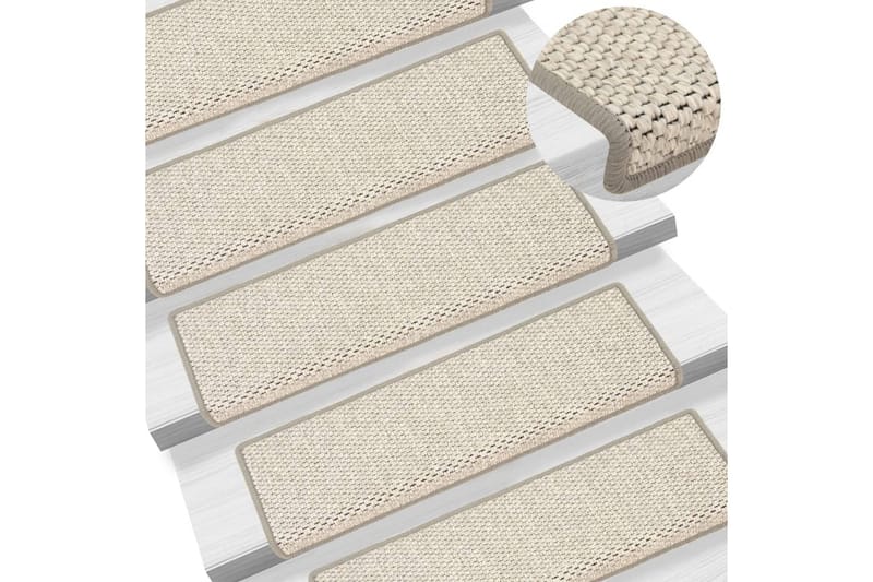 selvklæbende trappemåtter 15 stk. 65x25 cm sisal-look beige - Beige - Tekstiler - Tæpper - Specialmåtte - Trappetrins tæpper